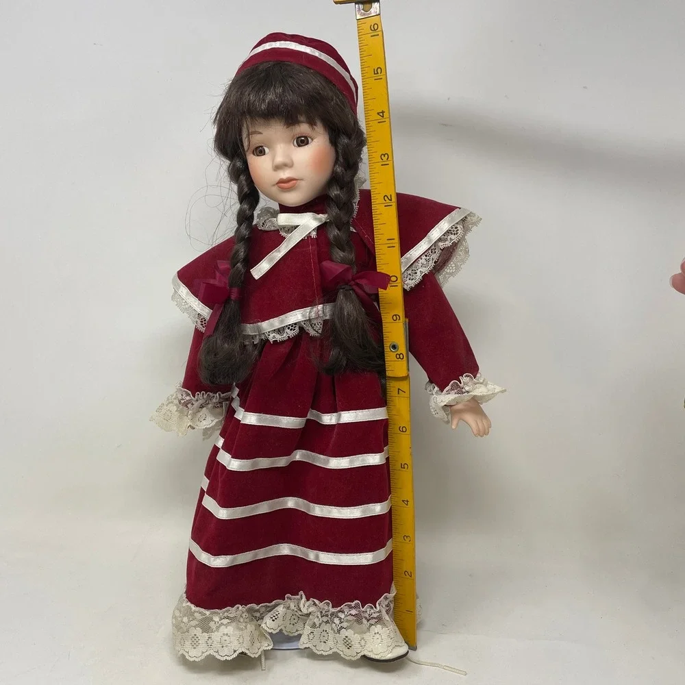 Classique Collection Porcelain Doll 16 inch Burgundy Velvet Dress Lace LAU 247A